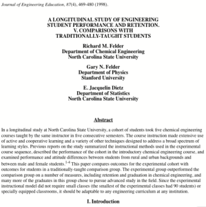 Screenshot for A Longitudinal Study of Engineering Student Performance and Retention v. Comparisons with Traditionally-Taught Student