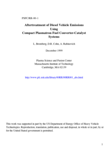 Screenshot for Aftertreatment of Diesel Vehicle Emissions Using Compact Plasmatron Fuel Converter-Catalyst Systems