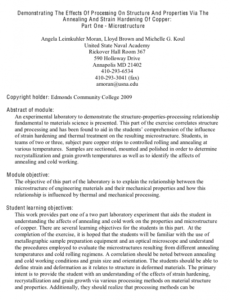 Screenshot for Demonstrating the Effects of Processing on Structure and Properties Via the Annealing and Strain Hardening of Copper: Part One - Microstructure