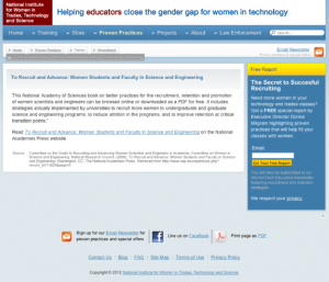 Screenshot for To Recruit and Advance: Women Students and Faculty in Science and Engineering