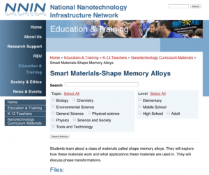 Screenshot for Shape Memory Alloys