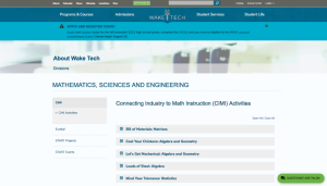 Screenshot for Connecting Industry to Math Instruction (CIMI) Activities