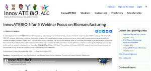 Screenshot for InnovATEBIO 5 for 5 Webinar Focus on Biomanufacturing