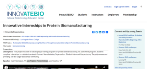 Screenshot for Innovative Internships in Protein Biomanufacturing