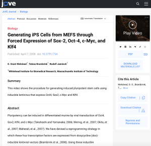 Screenshot for Generating iPS Cells from MEFS through Forced Expression of Sox-2, Oct-4, c-Myc, and Klf4