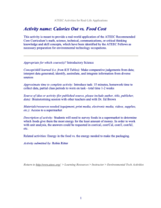 Screenshot for Calories Out vs. Food Cost Activity