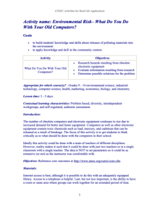 Screenshot for Environmental Risk: What Do You Do With Your Old Computers? Activity