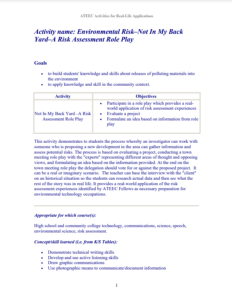 Screenshot for Environmental Risk - Not In My Back Yard - A Risk Assessment Role Play