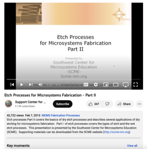 Screenshot for Etch Processes for Microsystems Fabrication - Part II