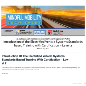 Screenshot for Introduction Of The Electrified Vehicle Systems Standards Based Training With Certification – Level 2