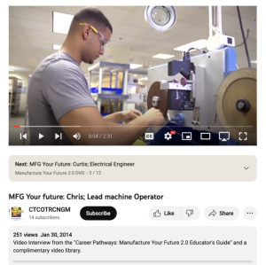 Screenshot for MFG Your future: Chris; Lead machine Operator