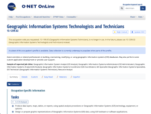 Screenshot for Geographic Information Systems Technicians Occupation Description