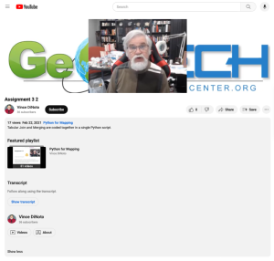 Screenshot for Python and Geospatial Technology,  Assignment 3.2 (Module 3 of 9)