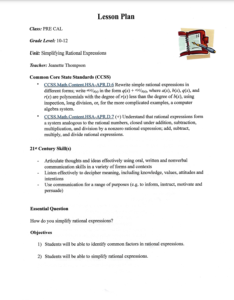 Screenshot for Lesson Plan: Pre Calculus