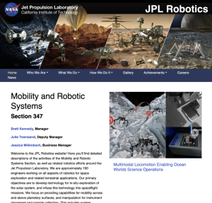 Screenshot for Jet Propulsion Laboratory Robotics Website