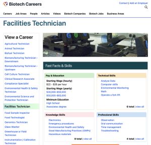 Screenshot for Biotech Careers: Facilities Technician