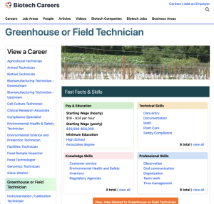 Screenshot for Biotech Careers: Greenhouse or Field Technician