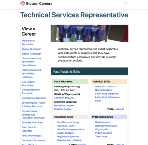 Screenshot for Biotech Careers: Technical Services Representative