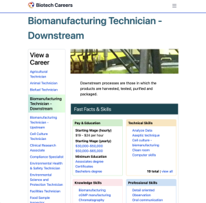 Screenshot for Biotech Careers: Manufacturing Technician - Downstream
