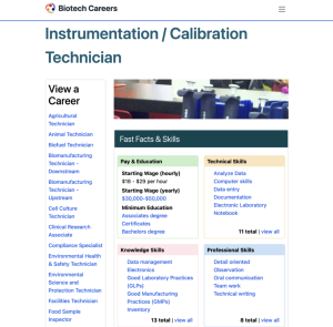 Screenshot for Biotech Careers: Instrumentation/Calibration Technician