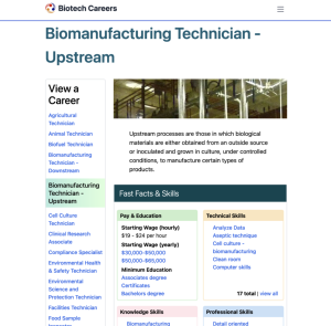 Screenshot for Biotech Careers: Manufacturing Technician - Upstream