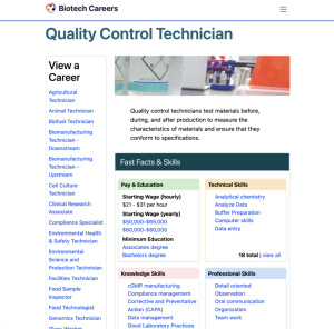 Screenshot for Biotech Careers: Quality Control (QC) Technician