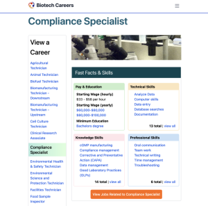 Screenshot for Biotech Careers: Compliance Specialist