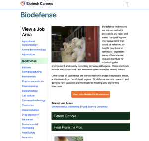 Screenshot for Biotech Careers: Biodefense