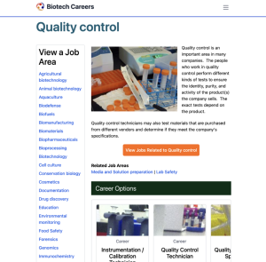 Screenshot for Biotech Careers: Quality Control