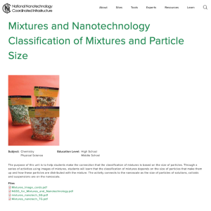 Screenshot for Mixtures and Nanotechnology: Classification of Mixtures and Particle Size