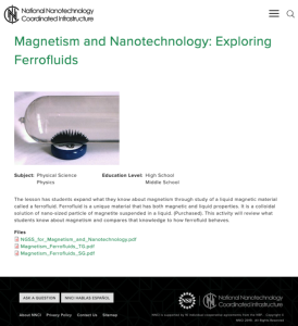 Screenshot for Magnetism and Nanotechnology: Exploring Ferrofluids