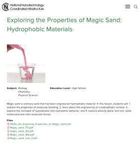 Screenshot for Exploring the Properties of Magic Sand: Hydrophobic Materials