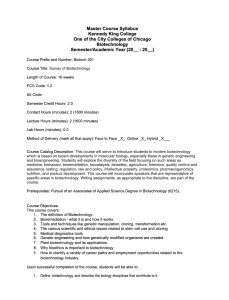Screenshot for Biotech 201: Survey of Biotechnology Syllabus