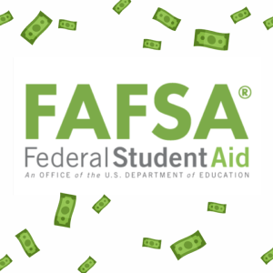 Image of FAFSA logo with money falling in the air